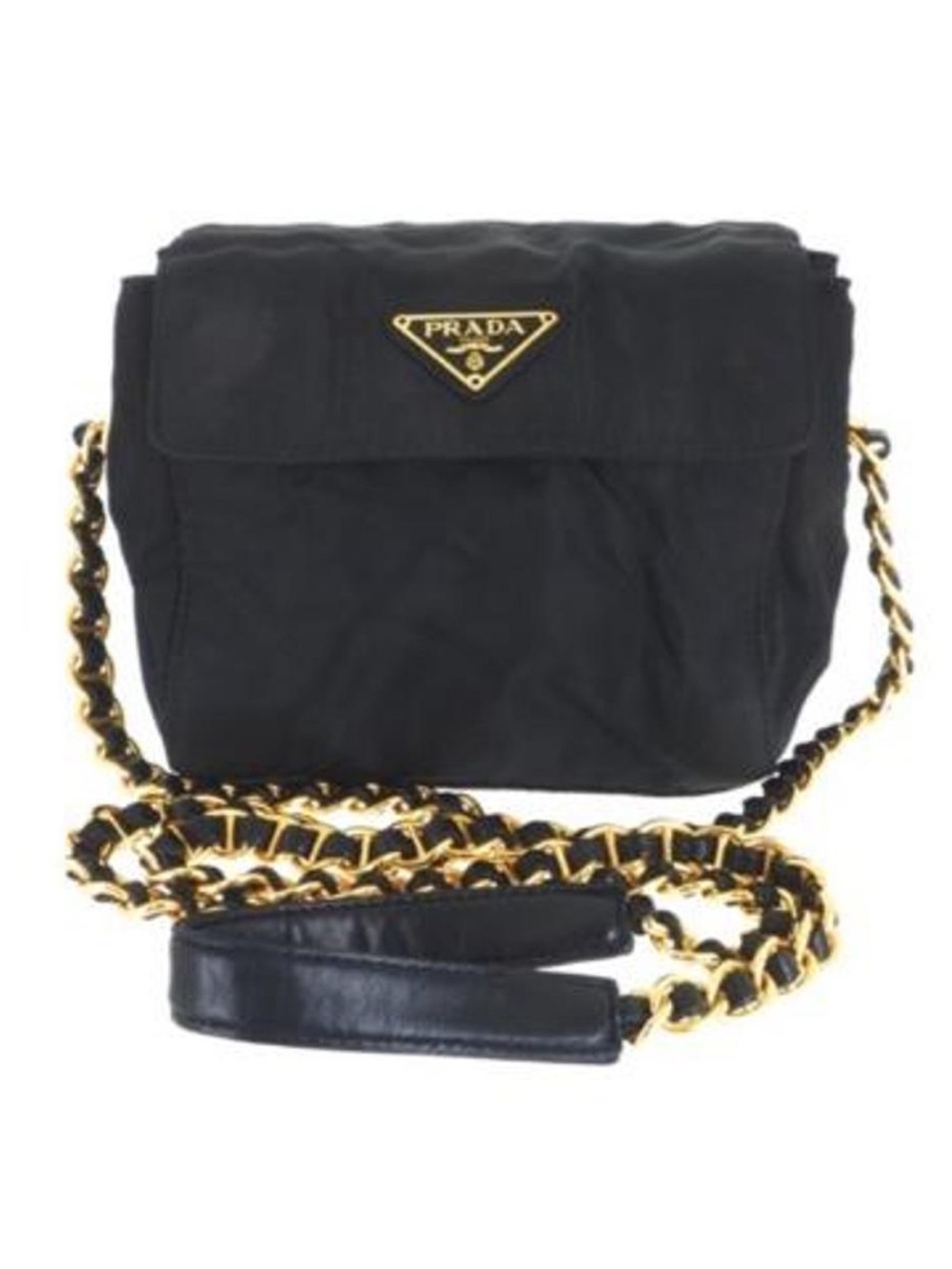 Prada Black Nylon Crossbody with Gold Chain Trim